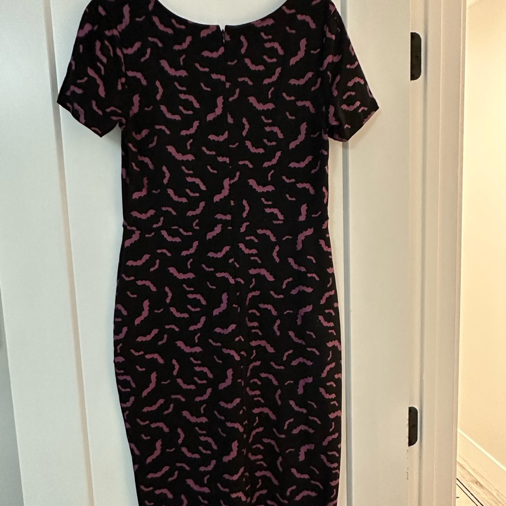Unique Vintage Black Midi Dress with Pink Pattern - Picture 3 of 5